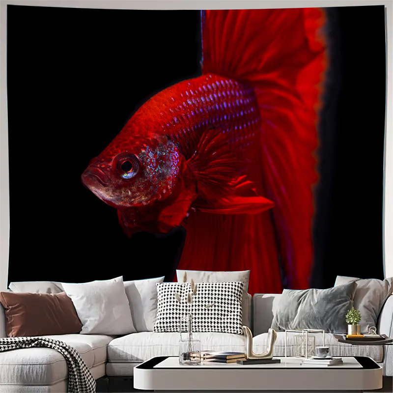 Vibrant Red Betta Fish Tapestr - Ocean Aquarium ulasan dan harga