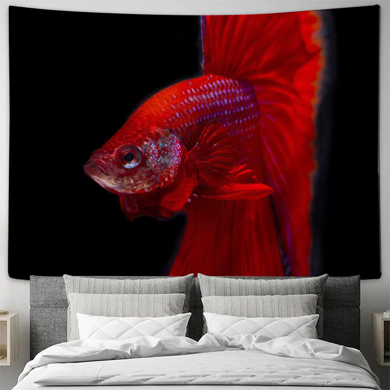 Vibrant Red Betta Fish Tapestr - Ocean Aquarium ulasan dan harga